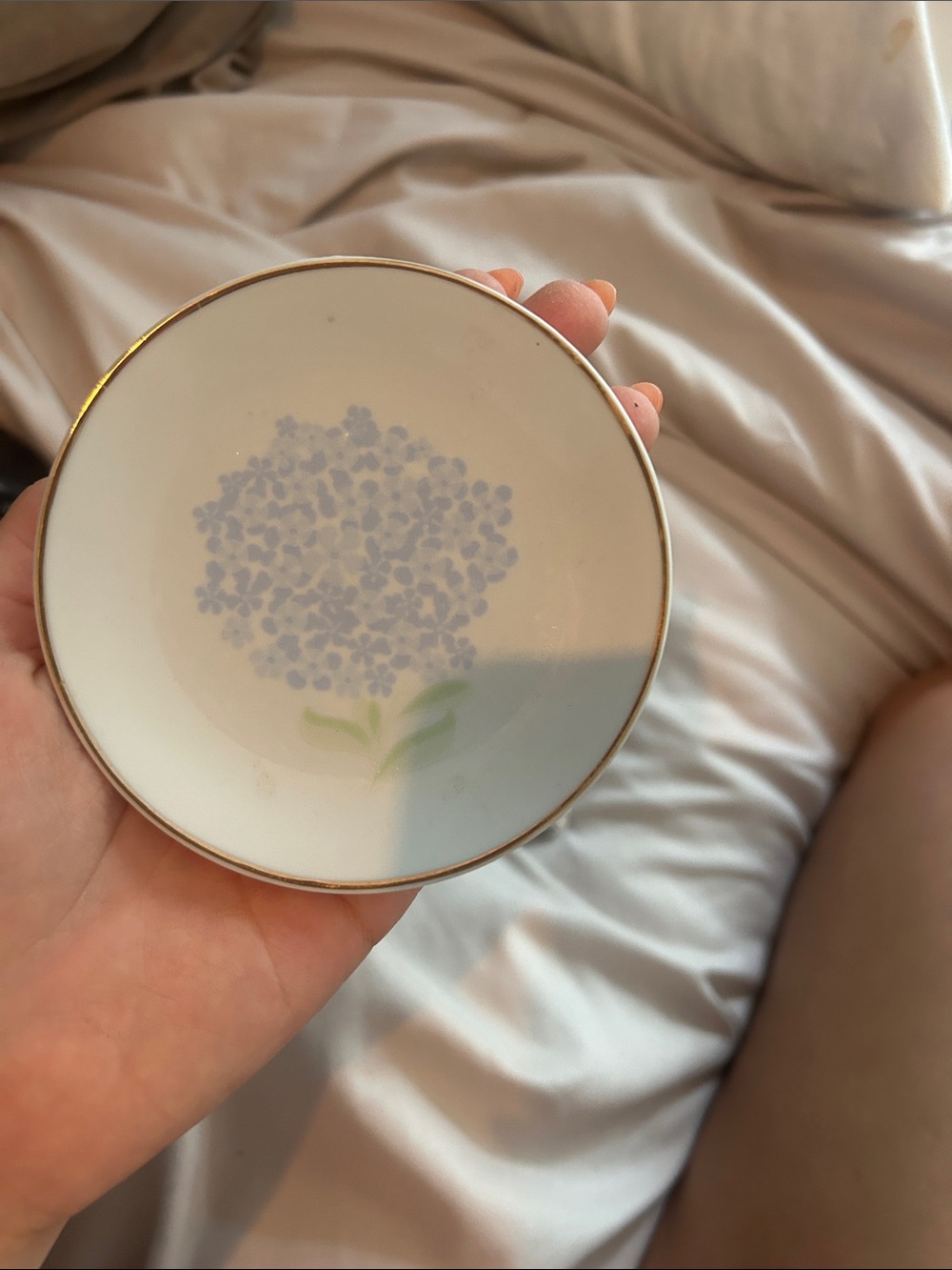 Porcelain Trinket Dish with Lavender Hydrangea Motif